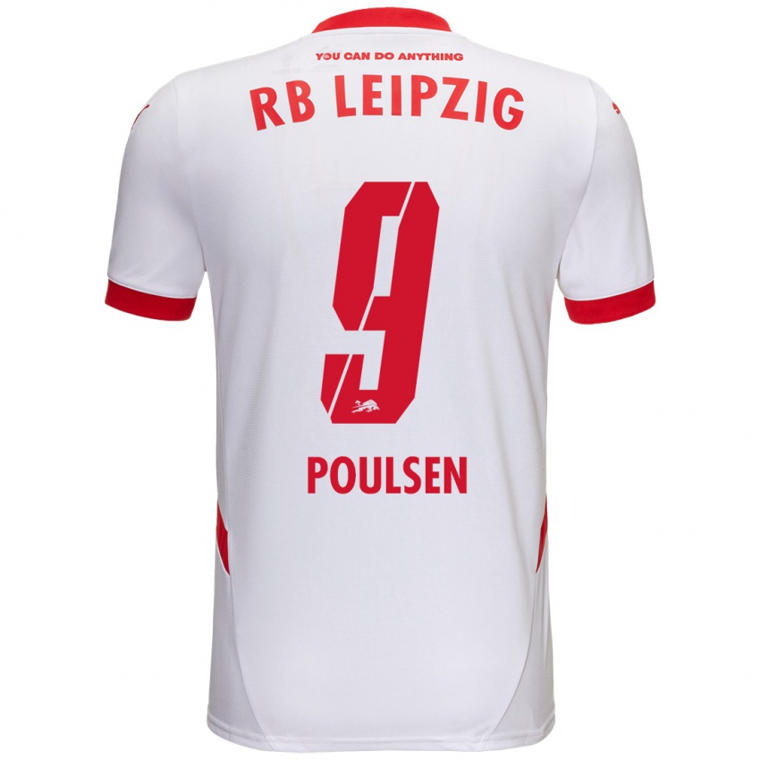 Niño Camiseta Yussuf Poulsen #9 Blanco Rojo 1ª Equipación 2024/25 La Camisa México