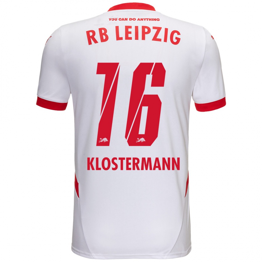 Niño Camiseta Lukas Klostermann #16 Blanco Rojo 1ª Equipación 2024/25 La Camisa México