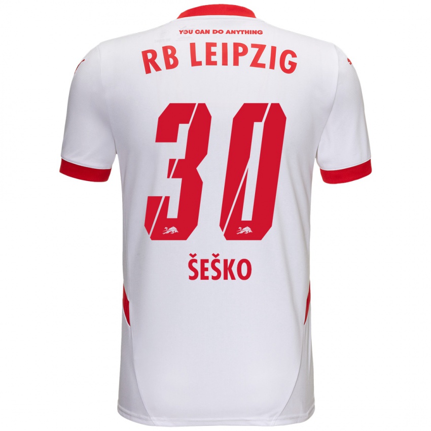 Niño Camiseta Benjamin Sesko #30 Blanco Rojo 1ª Equipación 2024/25 La Camisa México