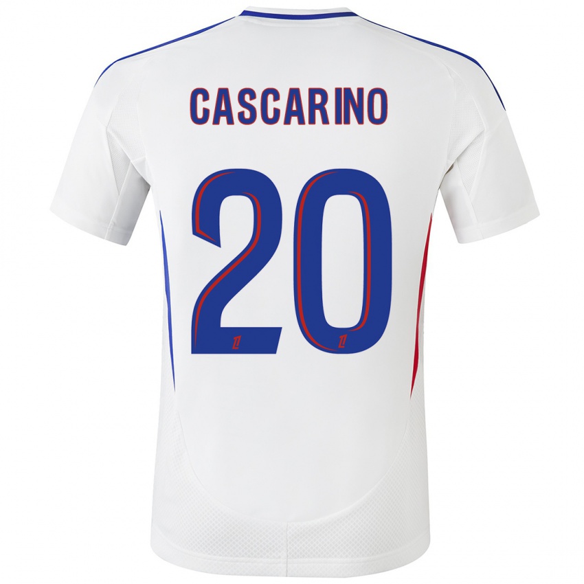 Niño Camiseta Delphine Cascarino #20 Blanco Azul 1ª Equipación 2024/25 La Camisa México