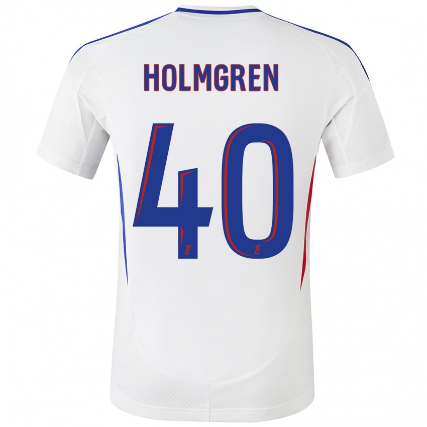 Niño Camiseta Emma Holmgren #40 Blanco Azul 1ª Equipación 2024/25 La Camisa México