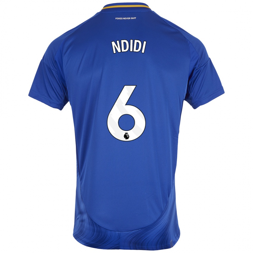 Niño Camiseta Wilfred Ndidi #6 Azul Blanco 1ª Equipación 2024/25 La Camisa México