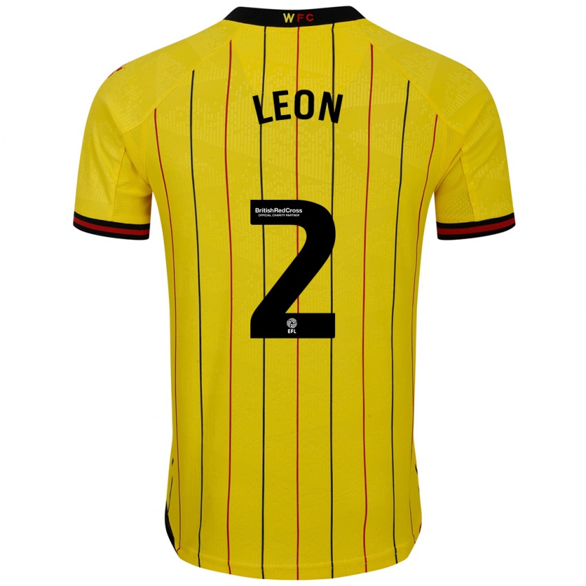 Niño Camiseta Lucía León #2 Amarillo Negro 1ª Equipación 2024/25 La Camisa México