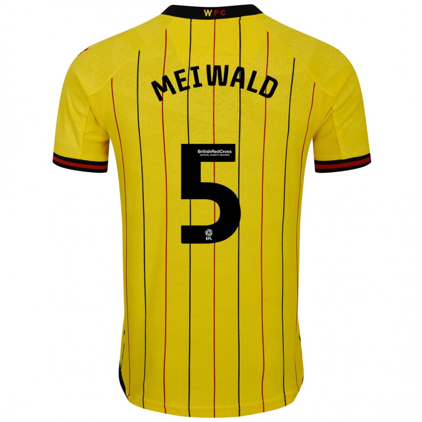 Niño Camiseta Anne Meiwald #5 Amarillo Negro 1ª Equipación 2024/25 La Camisa México