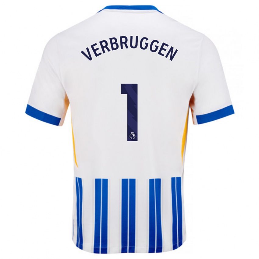 Niño Camiseta Bart Verbruggen #1 Blanco Azul Rayas 1ª Equipación 2024/25 La Camisa México