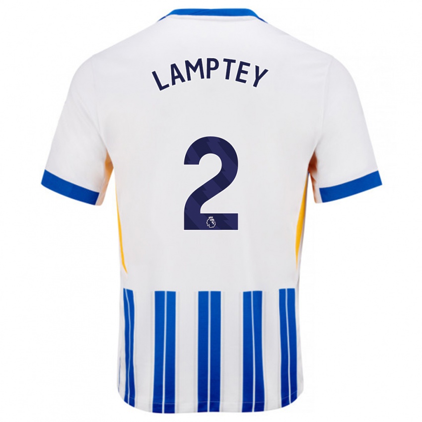 Niño Camiseta Tariq Lamptey #2 Blanco Azul Rayas 1ª Equipación 2024/25 La Camisa México