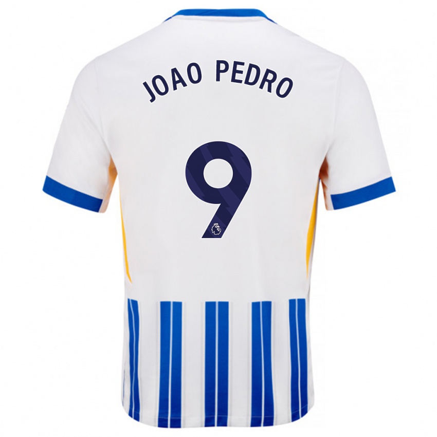 Niño Camiseta João Pedro #9 Blanco Azul Rayas 1ª Equipación 2024/25 La Camisa México