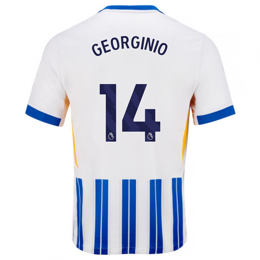 Niño Camiseta Georginio Rutter #14 Blanco Azul Rayas 1ª Equipación 2024/25 La Camisa México