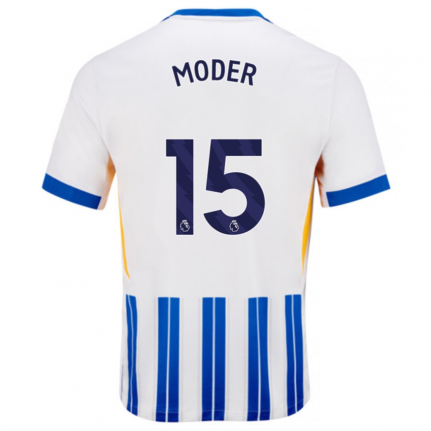 Niño Camiseta Jakub Moder #15 Blanco Azul Rayas 1ª Equipación 2024/25 La Camisa México