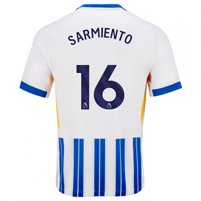 Niño Camiseta Jeremy Sarmiento #16 Blanco Azul Rayas 1ª Equipación 2024/25 La Camisa México