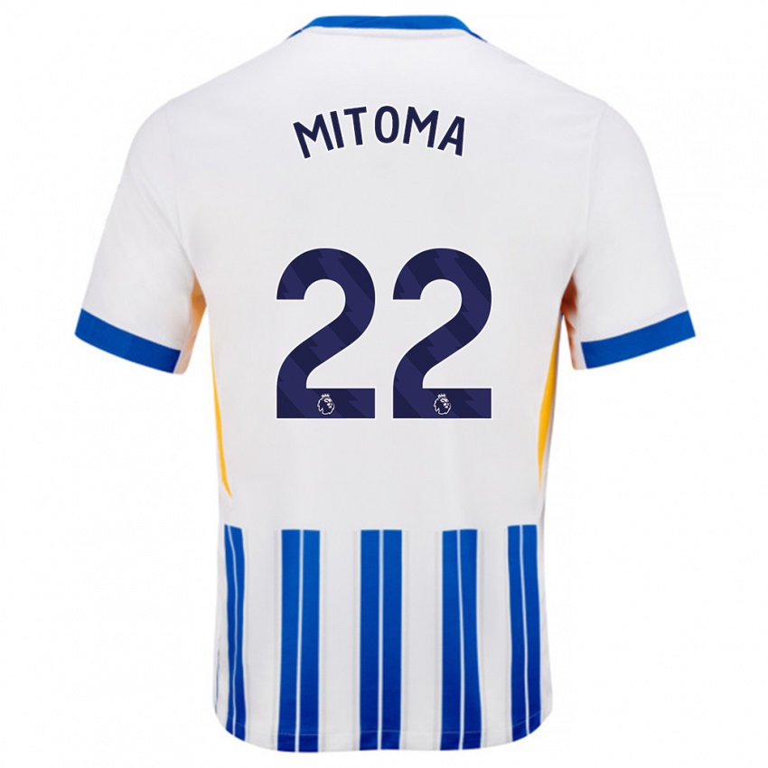 Niño Camiseta Kaoru Mitoma #22 Blanco Azul Rayas 1ª Equipación 2024/25 La Camisa México