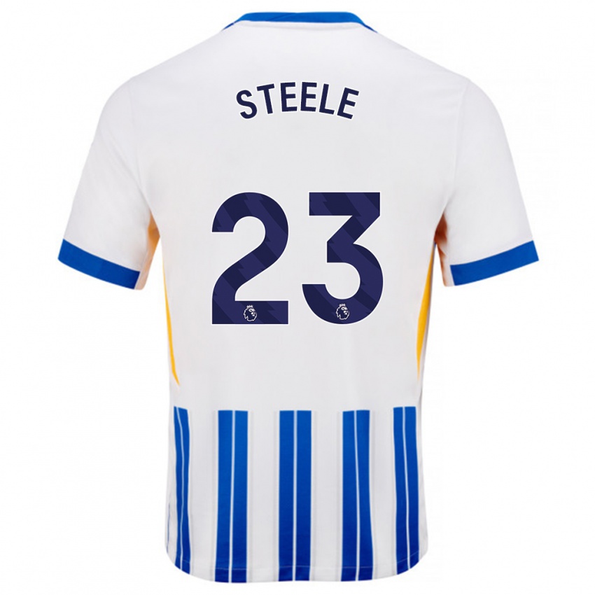 Niño Camiseta Jason Steele #23 Blanco Azul Rayas 1ª Equipación 2024/25 La Camisa México