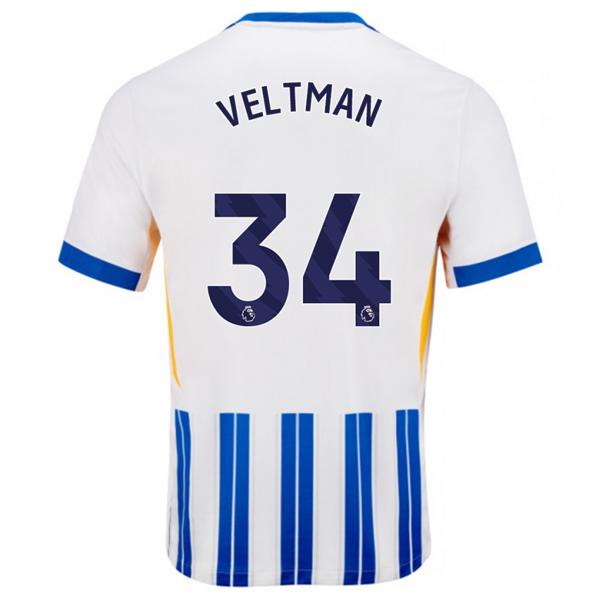 Niño Camiseta Joël Veltman #34 Blanco Azul Rayas 1ª Equipación 2024/25 La Camisa México