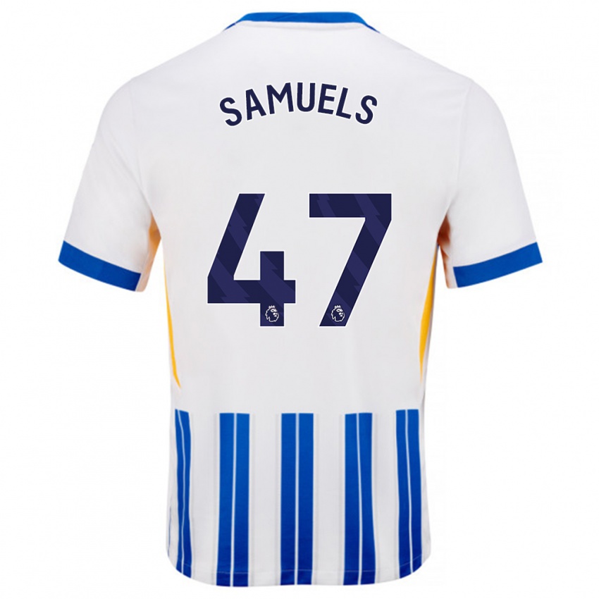 Niño Camiseta Imari Samuels #47 Blanco Azul Rayas 1ª Equipación 2024/25 La Camisa México