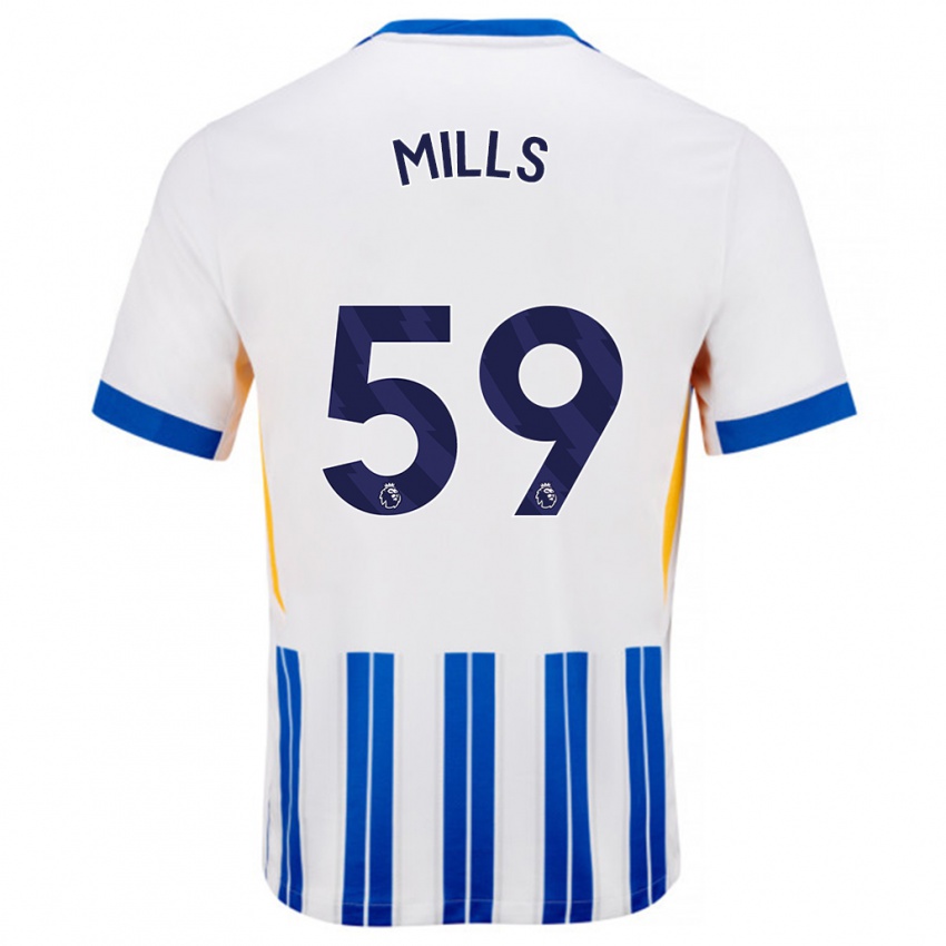 Niño Camiseta Harry Mills #59 Blanco Azul Rayas 1ª Equipación 2024/25 La Camisa México