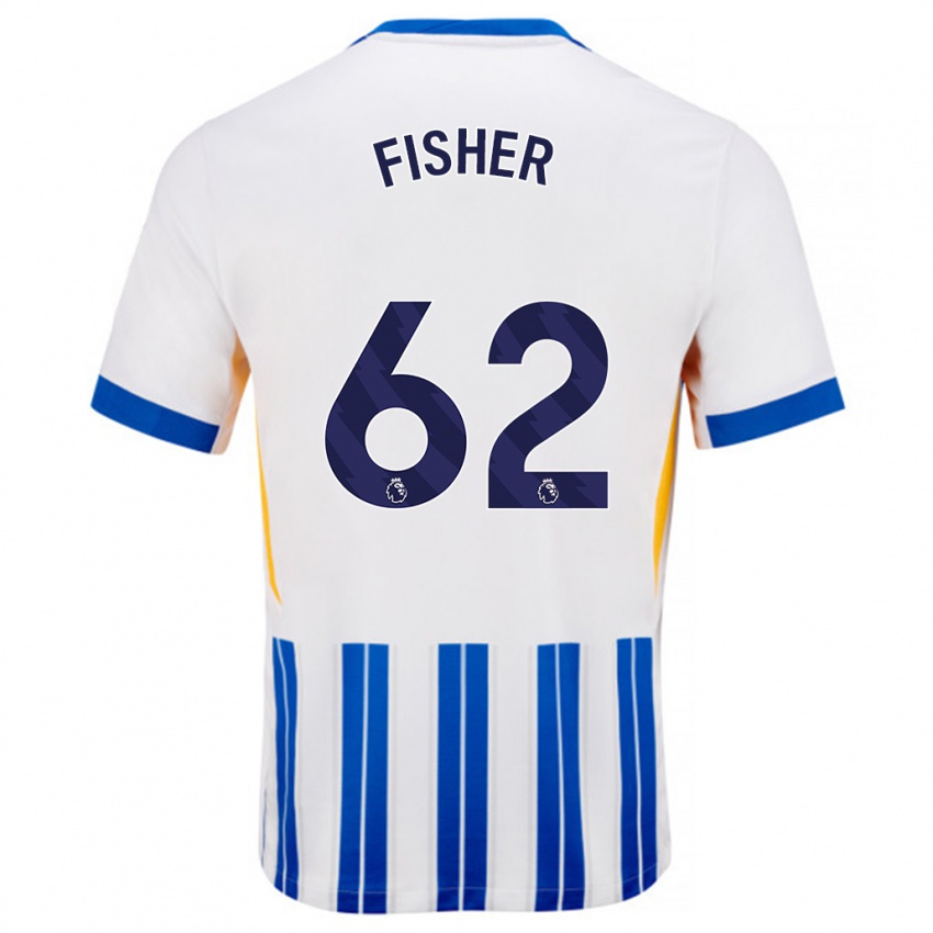 Niño Camiseta Hugo Fisher #62 Blanco Azul Rayas 1ª Equipación 2024/25 La Camisa México