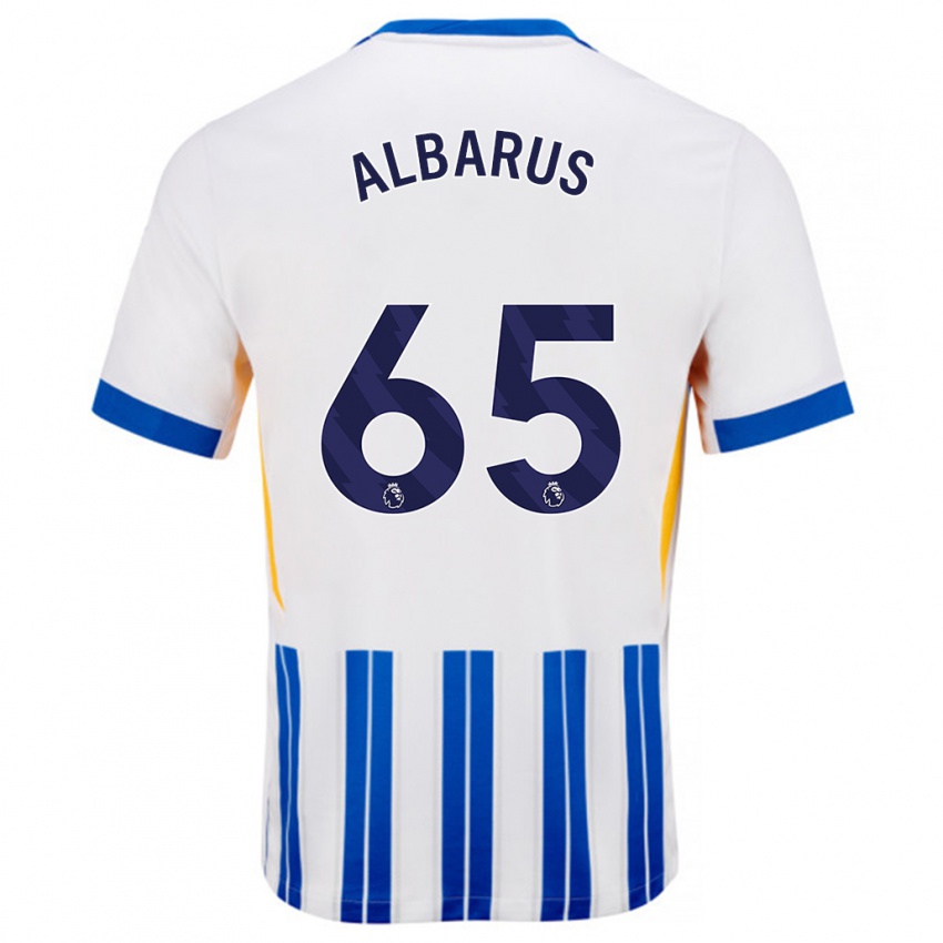 Niño Camiseta Zane Albarus #65 Blanco Azul Rayas 1ª Equipación 2024/25 La Camisa México