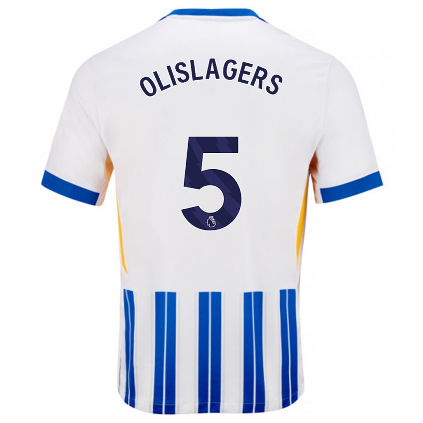 Niño Camiseta Marisa Olislagers #5 Blanco Azul Rayas 1ª Equipación 2024/25 La Camisa México