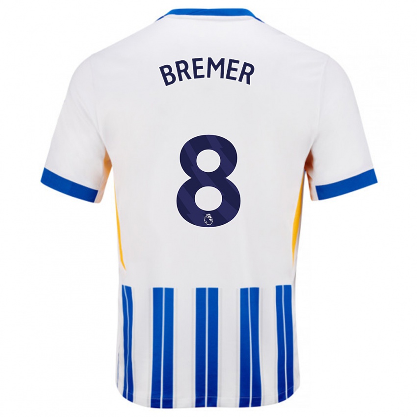 Niño Camiseta Pauline Bremer #8 Blanco Azul Rayas 1ª Equipación 2024/25 La Camisa México