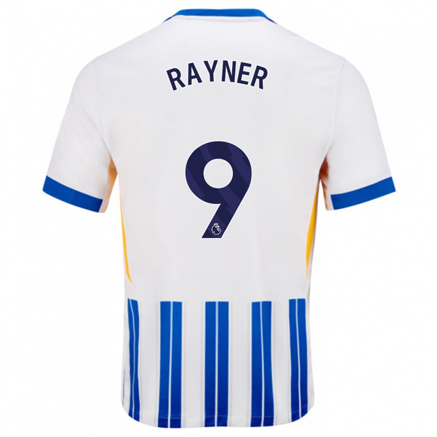 Niño Camiseta Rebecca Rayner #9 Blanco Azul Rayas 1ª Equipación 2024/25 La Camisa México