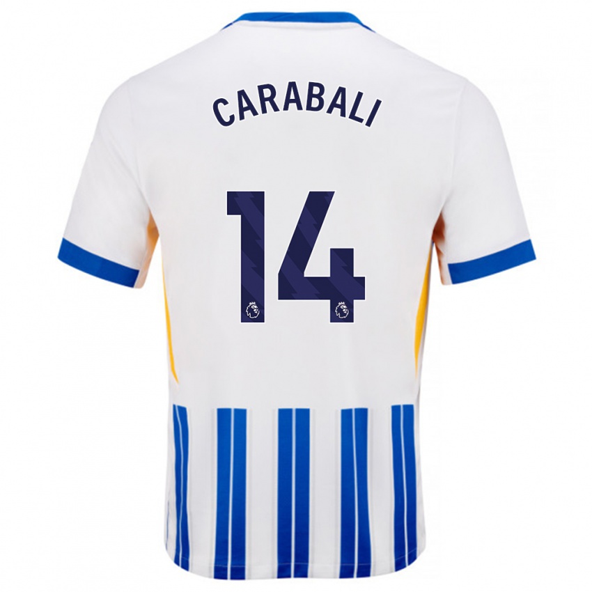 Niño Camiseta Jorelyn Andrea Carabalí Martínez #14 Blanco Azul Rayas 1ª Equipación 2024/25 La Camisa México