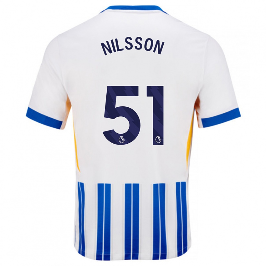 Niño Camiseta Casper Nilsson #51 Blanco Azul Rayas 1ª Equipación 2024/25 La Camisa México