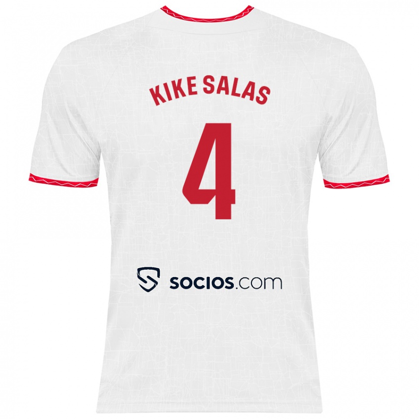 Niño Camiseta Kike Salas #4 Blanco Rojo 1ª Equipación 2024/25 La Camisa México