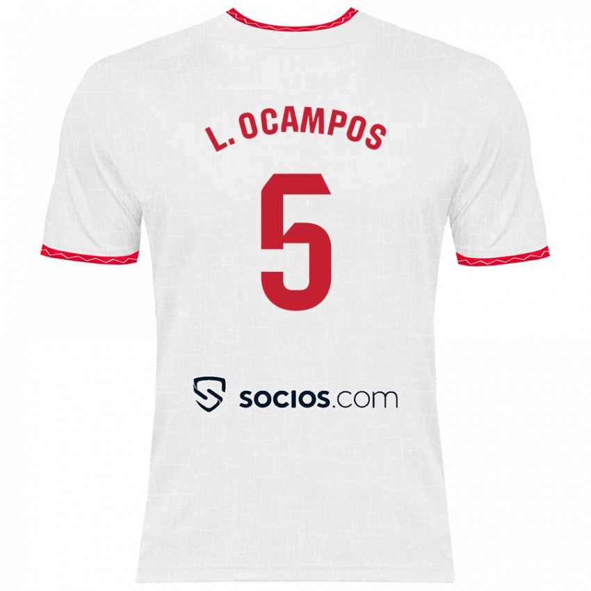 Niño Camiseta Lucas Ocampos #5 Blanco Rojo 1ª Equipación 2024/25 La Camisa México