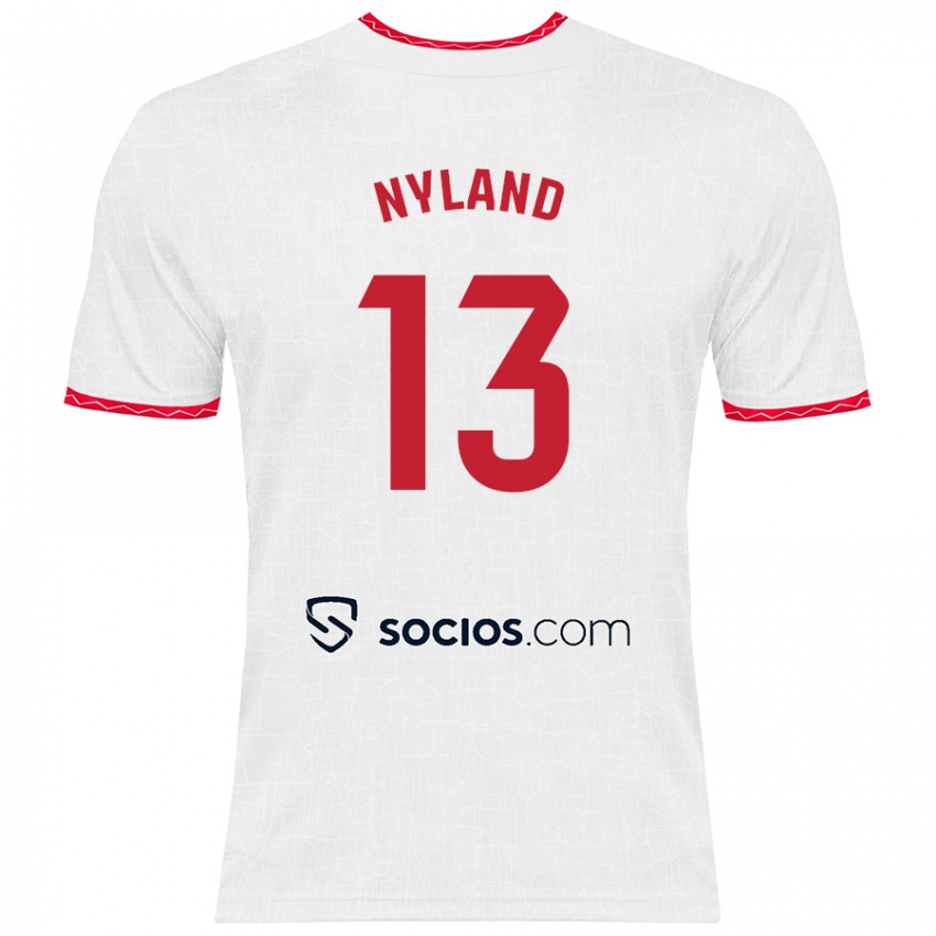 Niño Camiseta Ørjan Nyland #13 Blanco Rojo 1ª Equipación 2024/25 La Camisa México