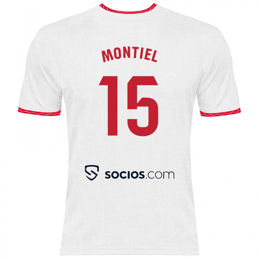 Niño Camiseta Gonzalo Montiel #15 Blanco Rojo 1ª Equipación 2024/25 La Camisa México