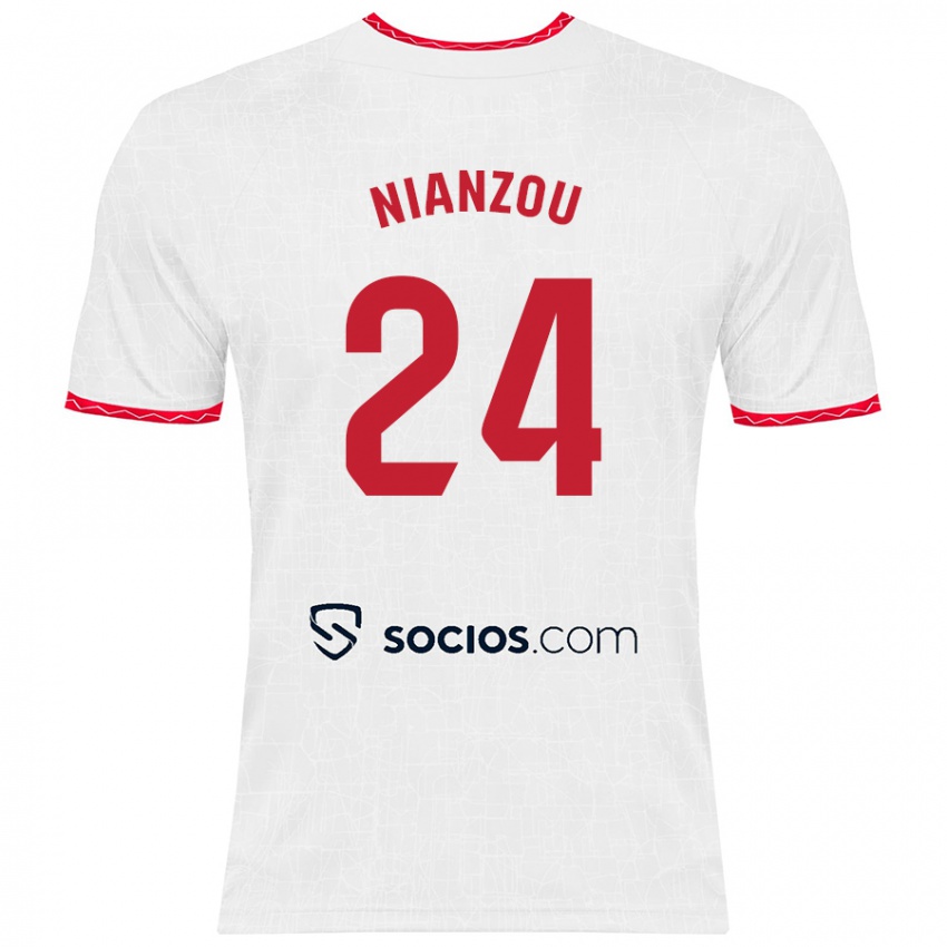 Niño Camiseta Tanguy Nianzou #24 Blanco Rojo 1ª Equipación 2024/25 La Camisa México