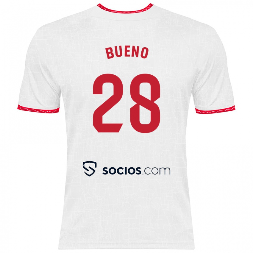 Niño Camiseta Manu Bueno #28 Blanco Rojo 1ª Equipación 2024/25 La Camisa México