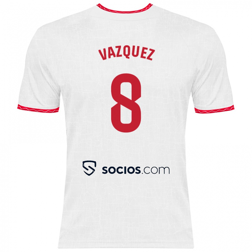 Niño Camiseta Manolo Vázquez #8 Blanco Rojo 1ª Equipación 2024/25 La Camisa México