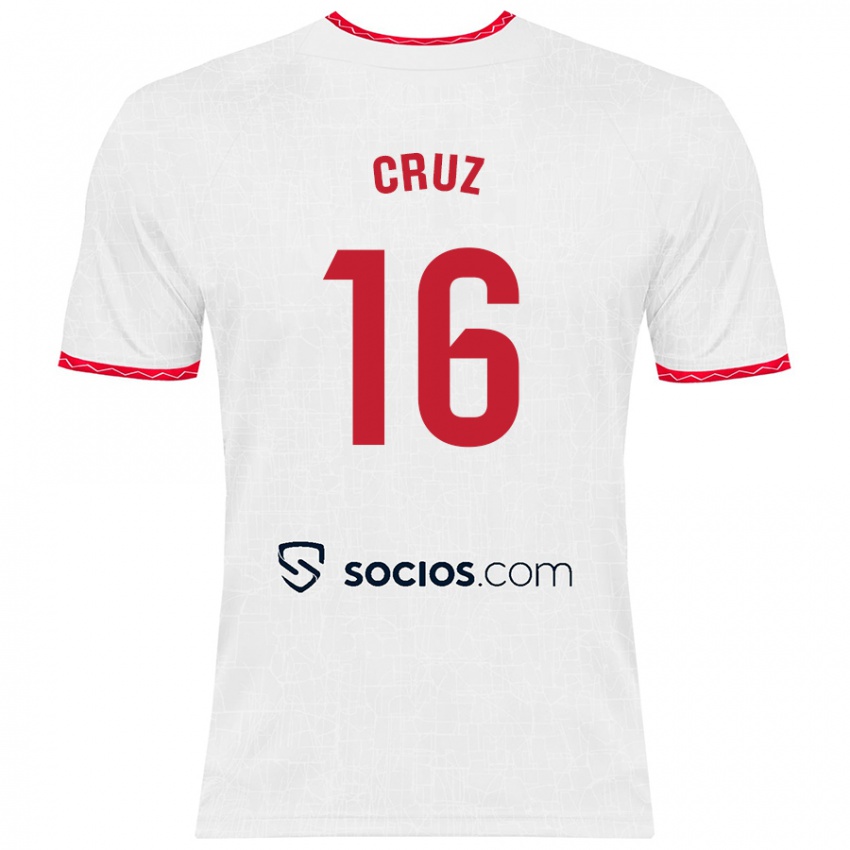 Niño Camiseta Jesús Cruz #16 Blanco Rojo 1ª Equipación 2024/25 La Camisa México