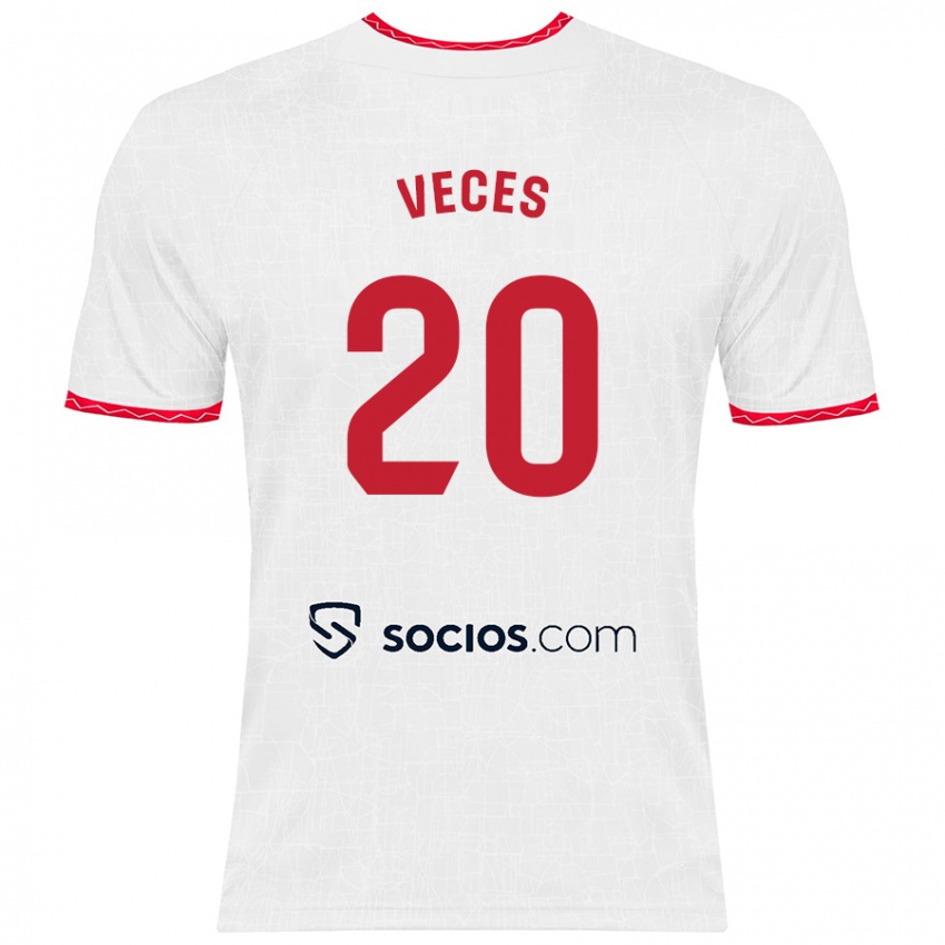 Niño Camiseta Sergio Veces #20 Blanco Rojo 1ª Equipación 2024/25 La Camisa México