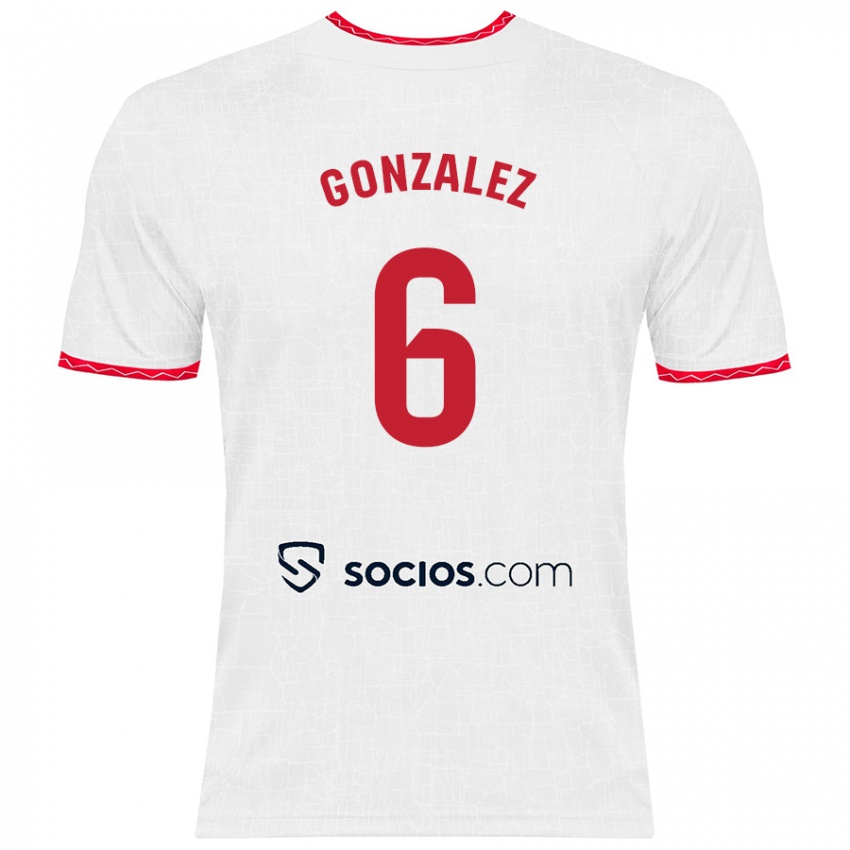 Niño Camiseta Pamela González #6 Blanco Rojo 1ª Equipación 2024/25 La Camisa México