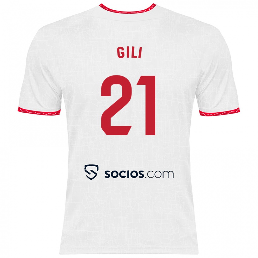 Niño Camiseta Gemma Gili #21 Blanco Rojo 1ª Equipación 2024/25 La Camisa México