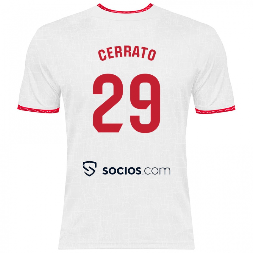 Niño Camiseta Alba Cerrato Izquierdo #29 Blanco Rojo 1ª Equipación 2024/25 La Camisa México