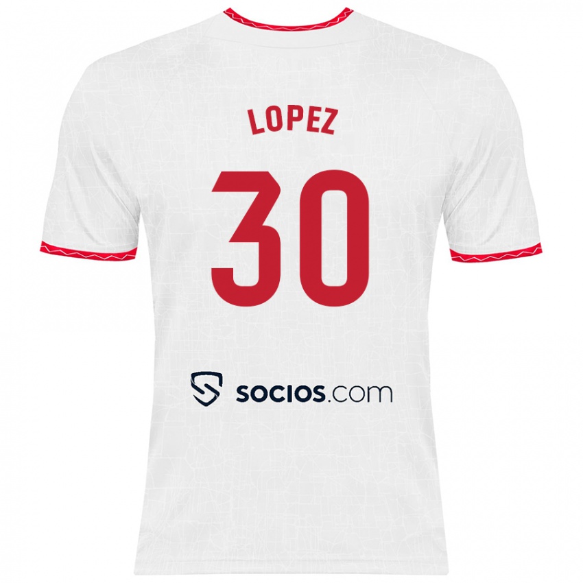 Niño Camiseta Alba López #30 Blanco Rojo 1ª Equipación 2024/25 La Camisa México