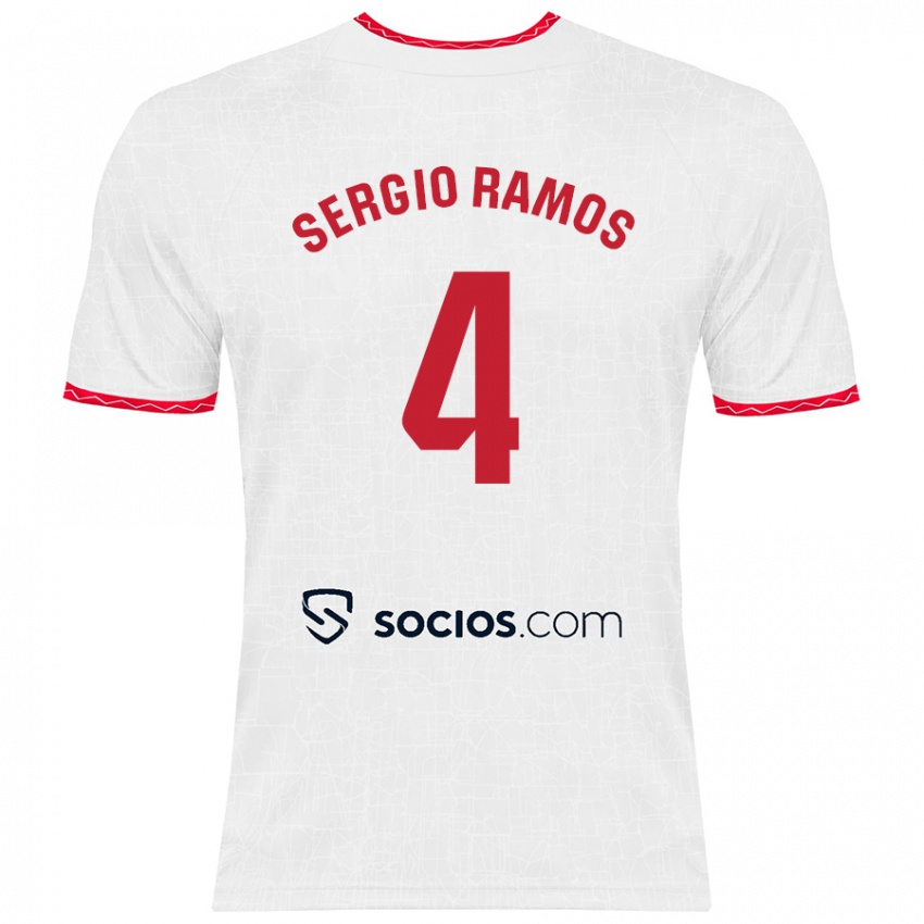 Niño Camiseta Sergio Ramos #4 Blanco Rojo 1ª Equipación 2024/25 La Camisa México