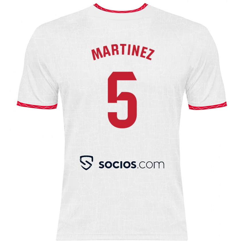 Niño Camiseta Sergio Martínez #5 Blanco Rojo 1ª Equipación 2024/25 La Camisa México