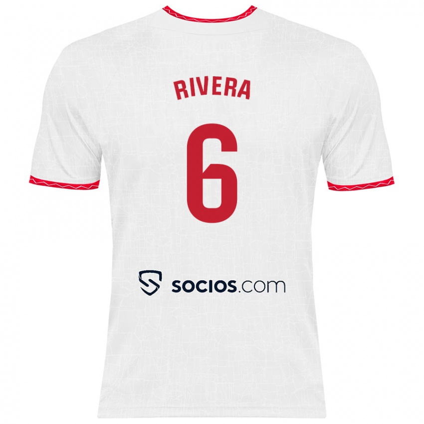 Niño Camiseta Pablo Rivera #6 Blanco Rojo 1ª Equipación 2024/25 La Camisa México