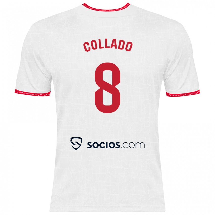 Niño Camiseta Alberto Collado #8 Blanco Rojo 1ª Equipación 2024/25 La Camisa México