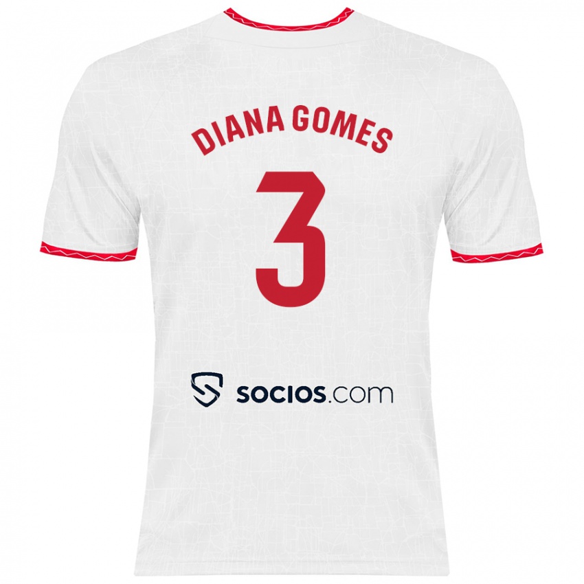 Niño Camiseta Diana Catarina Ribeiro Gomes #3 Blanco Rojo 1ª Equipación 2024/25 La Camisa México