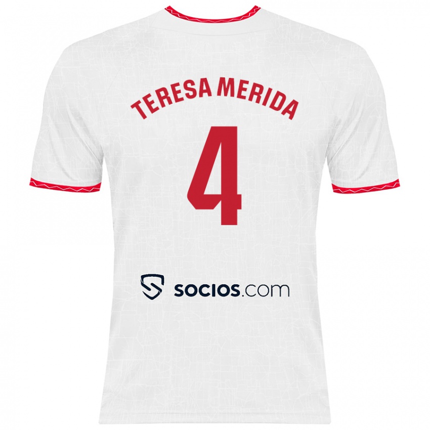 Niño Camiseta Teresa Merida #4 Blanco Rojo 1ª Equipación 2024/25 La Camisa México