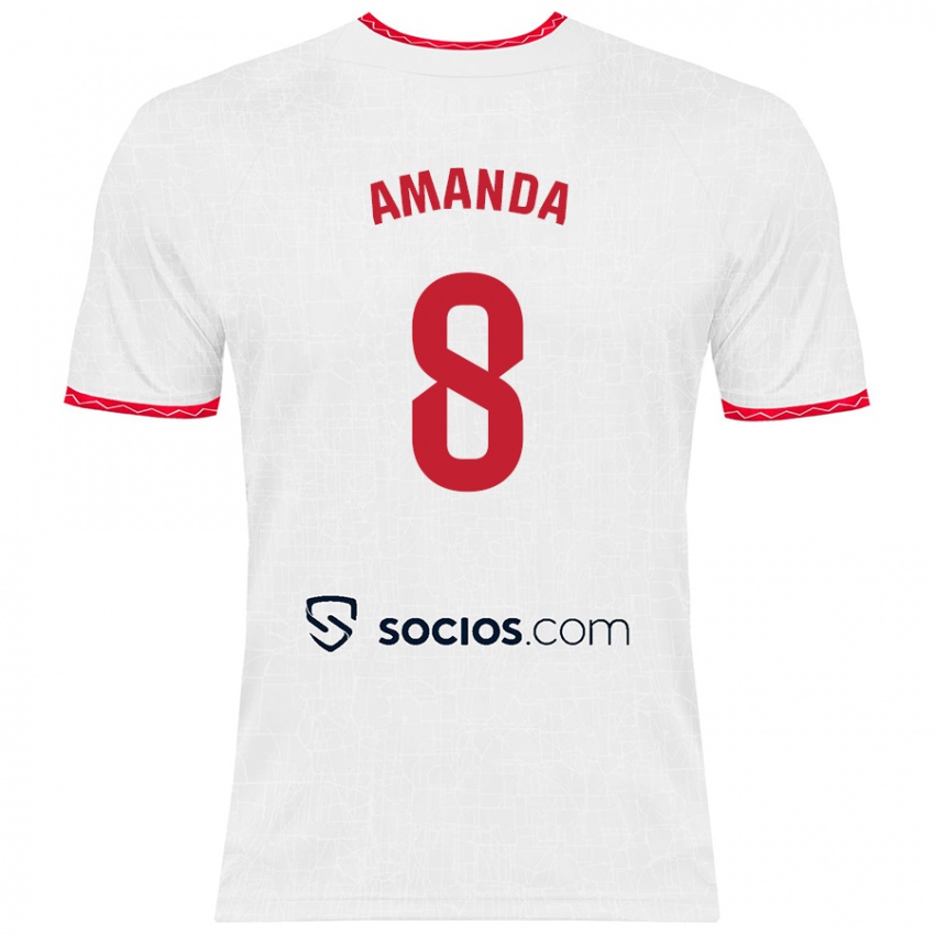 Niño Camiseta Amanda Sampedro Bustos #8 Blanco Rojo 1ª Equipación 2024/25 La Camisa México