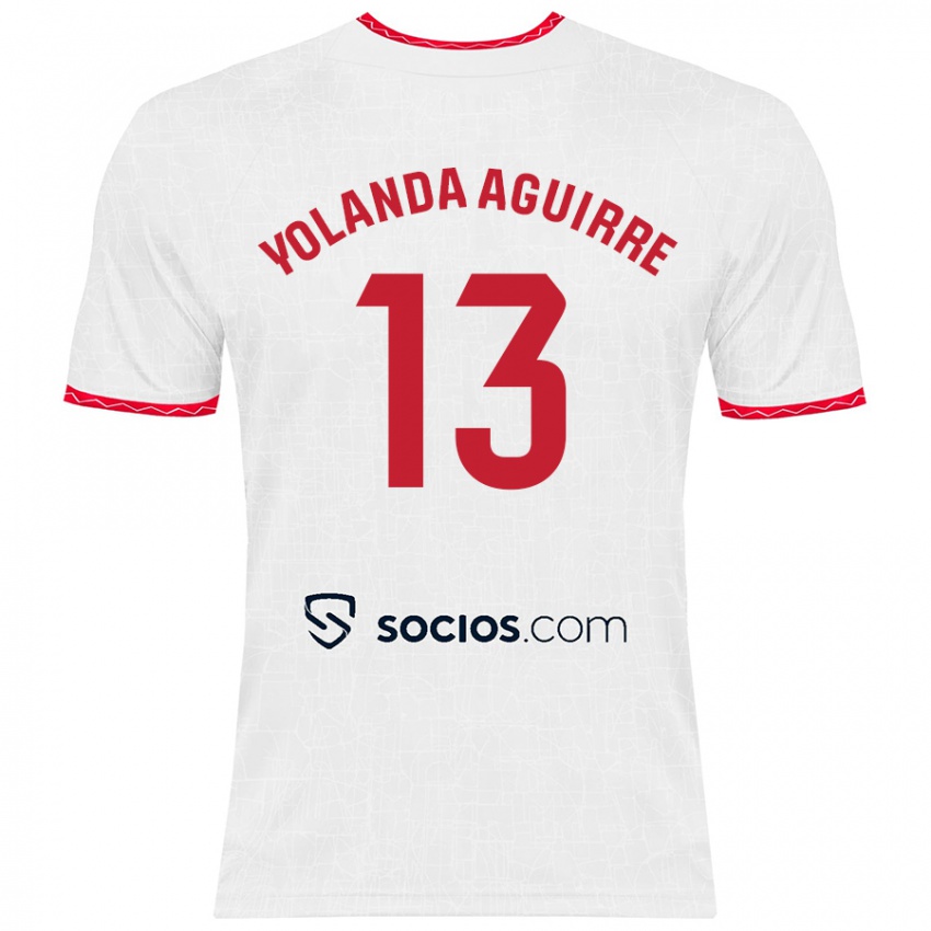 Niño Camiseta Yolanda Aguirre Gutiérrez #13 Blanco Rojo 1ª Equipación 2024/25 La Camisa México