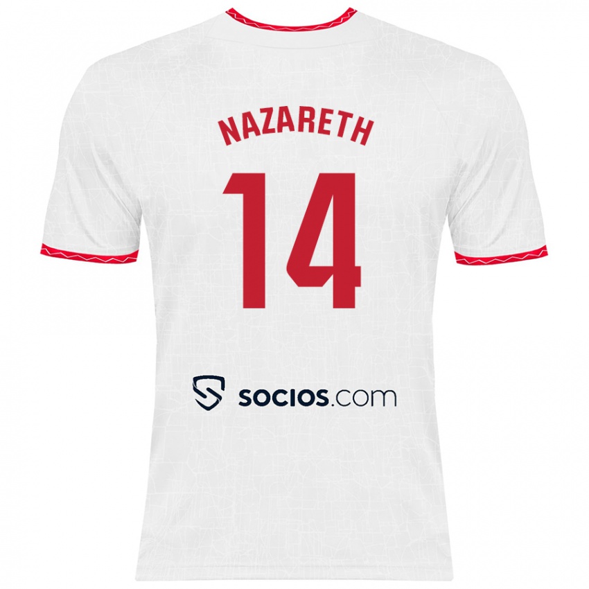 Niño Camiseta Nazaret Martín #14 Blanco Rojo 1ª Equipación 2024/25 La Camisa México