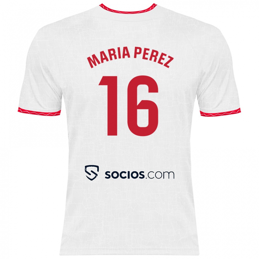 Niño Camiseta María Pérez Rabaza #16 Blanco Rojo 1ª Equipación 2024/25 La Camisa México