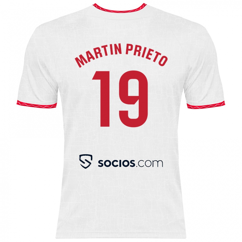 Niño Camiseta Cristina Martín-Prieto Gutiérrez #19 Blanco Rojo 1ª Equipación 2024/25 La Camisa México